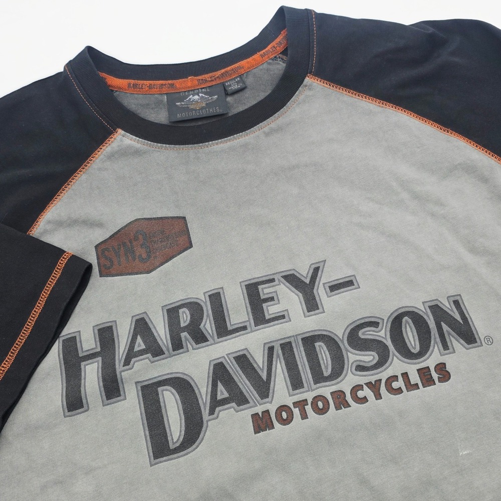 Harley-Davidson Mens 2XL Raglan T-Shirt Gray Black Eagle Graphic Short Sleeve